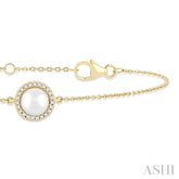 6.00 MM Round Shape Cultured Pearl and 1/20 ctw Round Cut Diamond Petite Halo Bracelet in 10K Yellow Gold